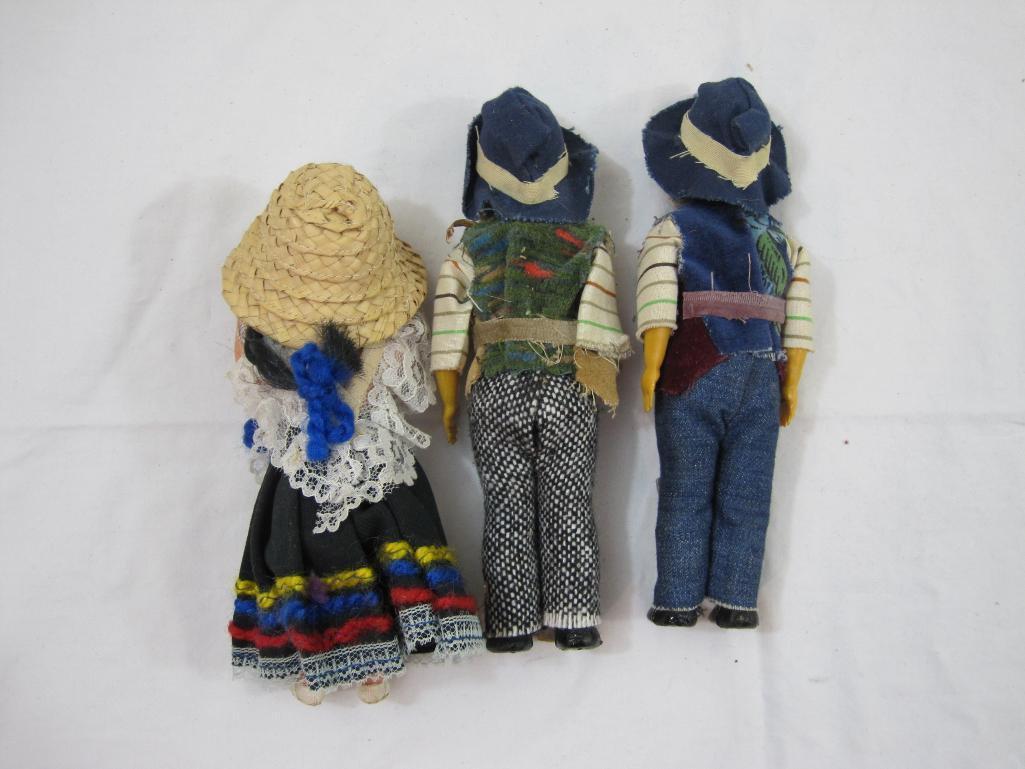 Three Vintage Dolls inlcuding two miners and girl, 9 oz