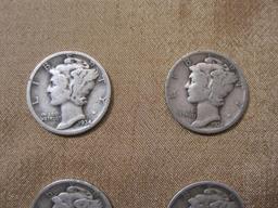 Four US Mercury silver dimes, one 1934, one 1936, one 1937 and one 1938, .34 oz