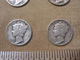 Four US Mercury silver dimes, one 1934, one 1936, one 1937 and one 1938, .34 oz