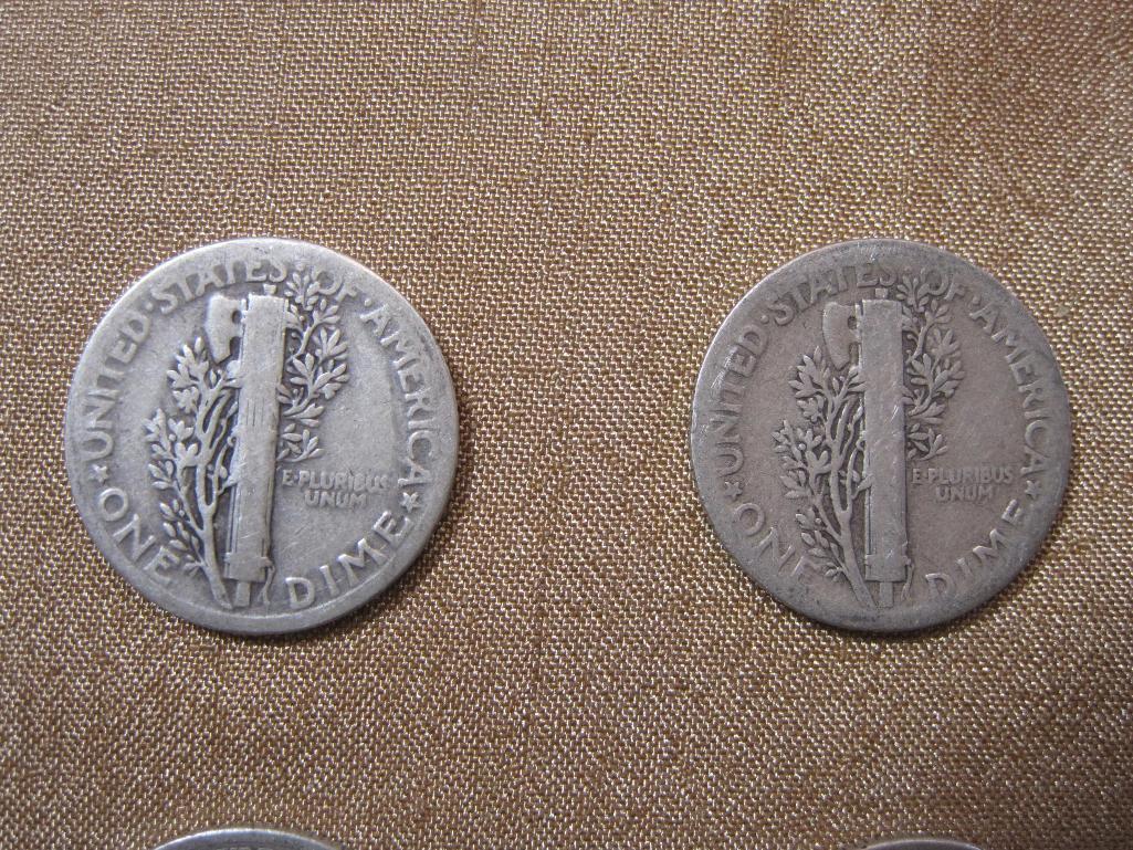 Four US Mercury silver dimes, one 1934, one 1936, one 1937 and one 1938, .34 oz