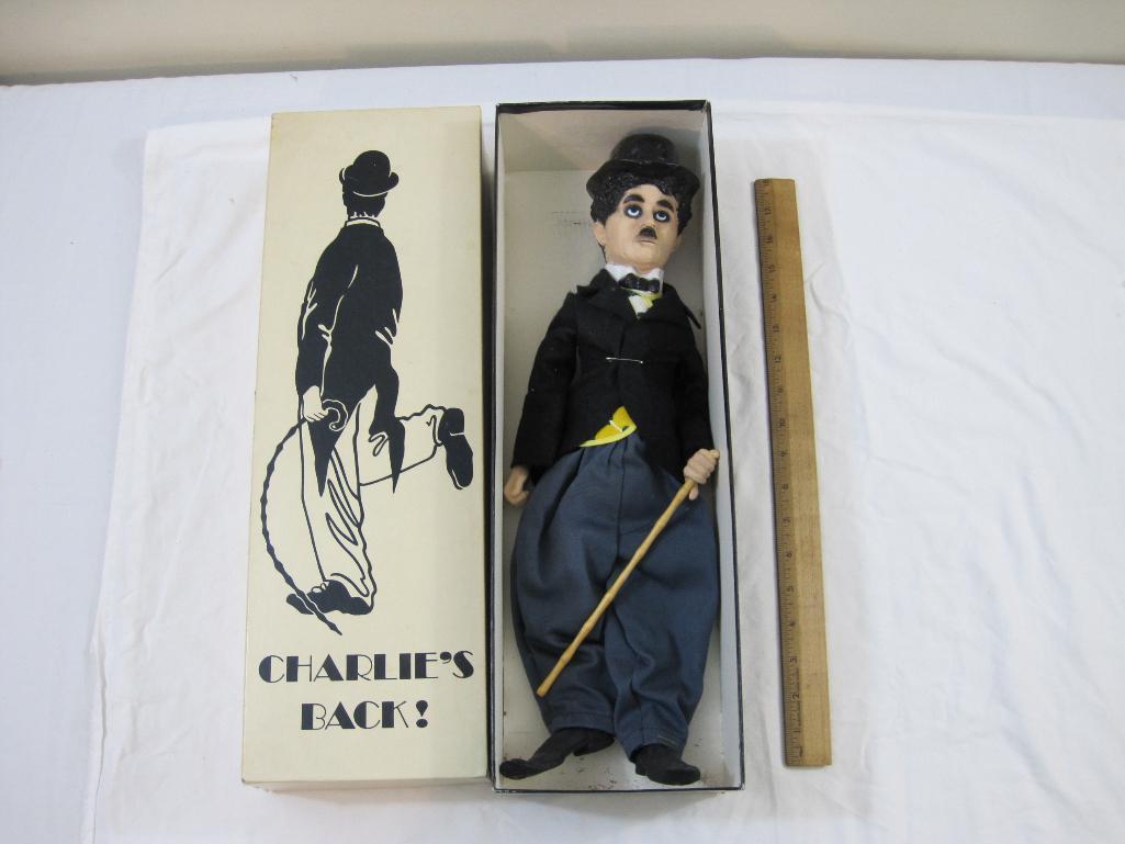 Vintage Charlie's Back! Charlie Chaplin 18" Doll in original box, 1972 Bubbles Inc., 1 lb 8 oz