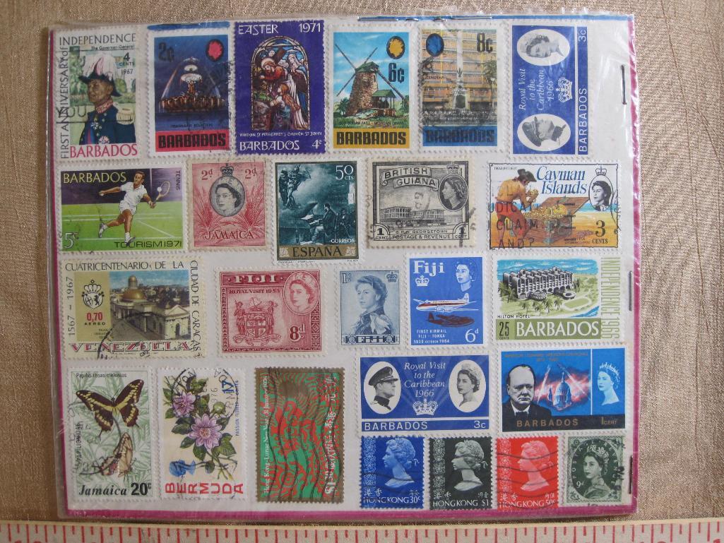 Stamp picture display of postage stamps from Barbados, Jamaica, British Guiana, Cayman Islands,