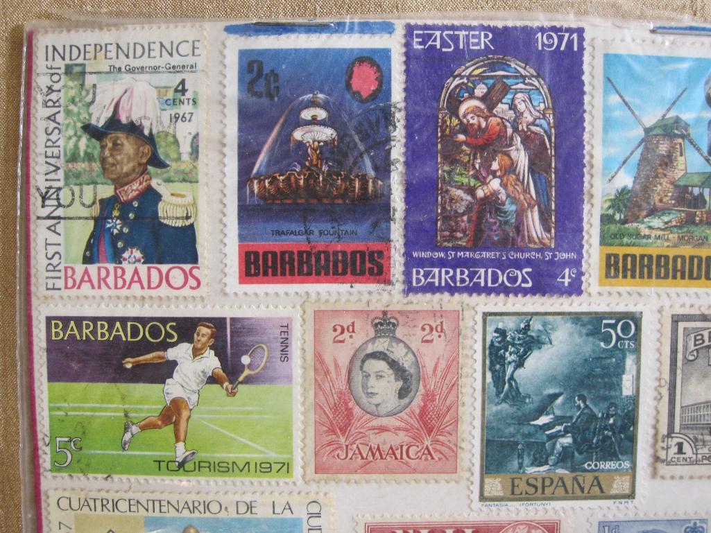 Stamp picture display of postage stamps from Barbados, Jamaica, British Guiana, Cayman Islands,