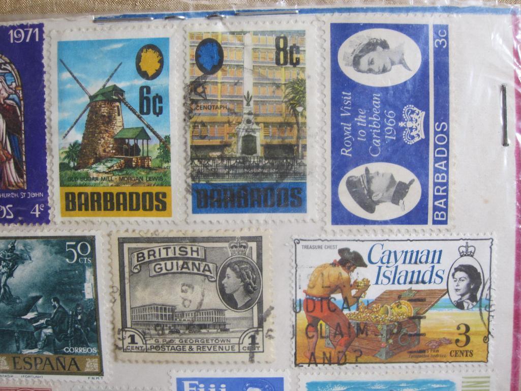 Stamp picture display of postage stamps from Barbados, Jamaica, British Guiana, Cayman Islands,