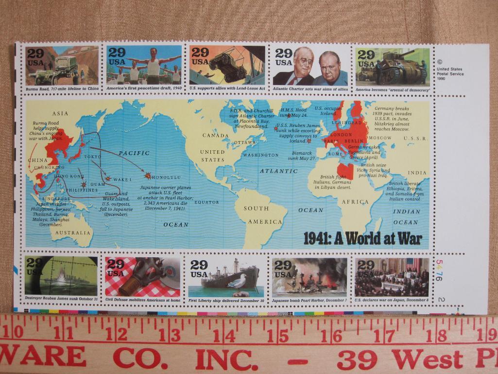 1941: A World at War 29 cent Full Pane, Scott # 2559