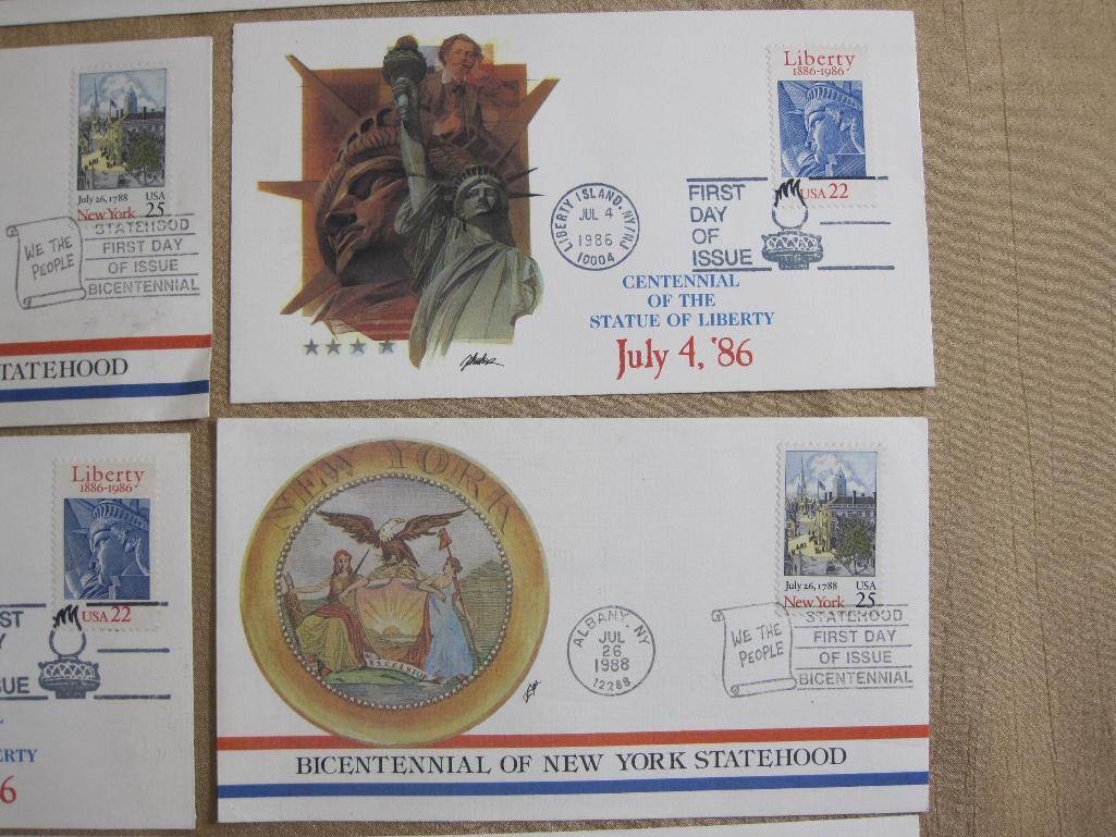 Lot of 7 First Day of Issue covers, including three 1988 Bicentennial of New York Statehood, three