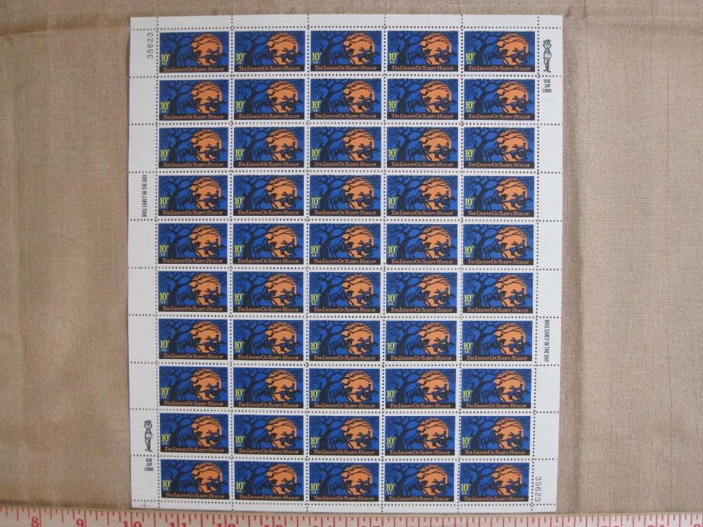 Full sheet of 50 10 cent The Legend of Sleepy Hollow US stamps, Scott # 1548