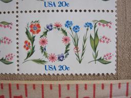 Block of 4 1982 20 cent botanical "Love" US postage stamps, #1951