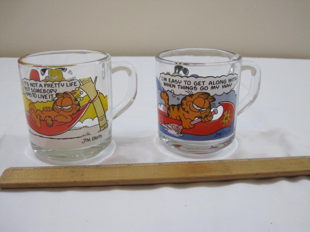 TWO Vintage Garfield Glass Mugs, It's not a pretty life but someone has to live it (1978) and I'm