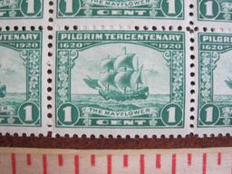 Block of 20 1920 Mayflower Pilgrim Tercentenary 1 cent US postage stamps, #548