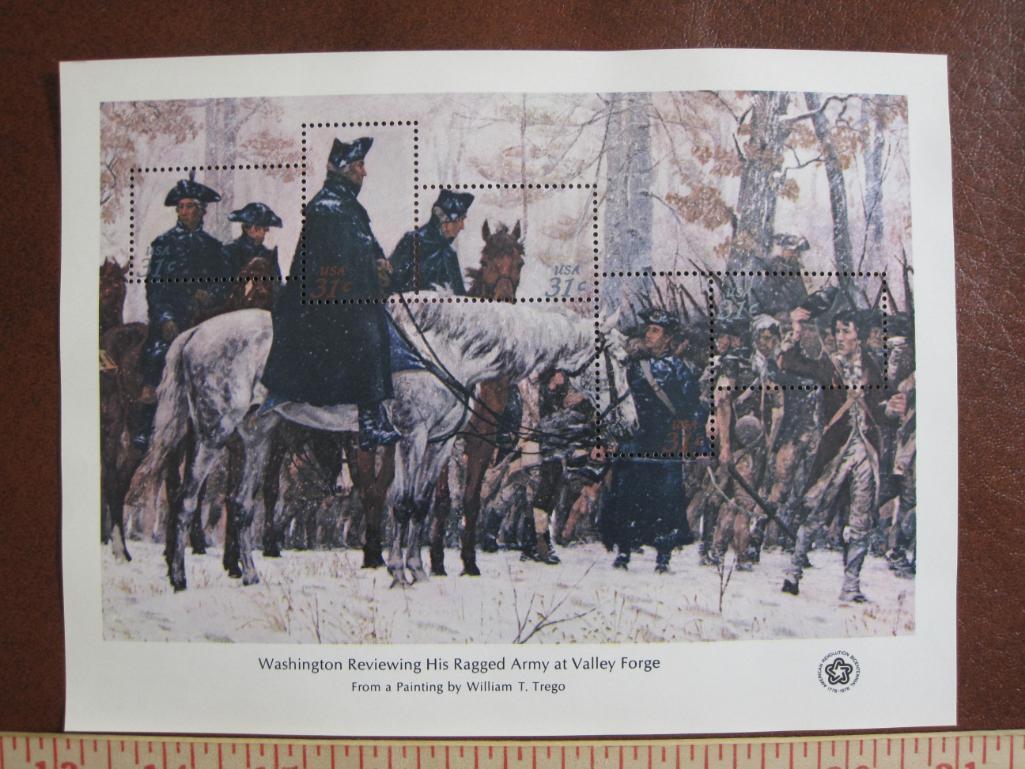 One Washington Reviewing His Ragged Army at Valley Forge souvenier pane, contains five 31 cent