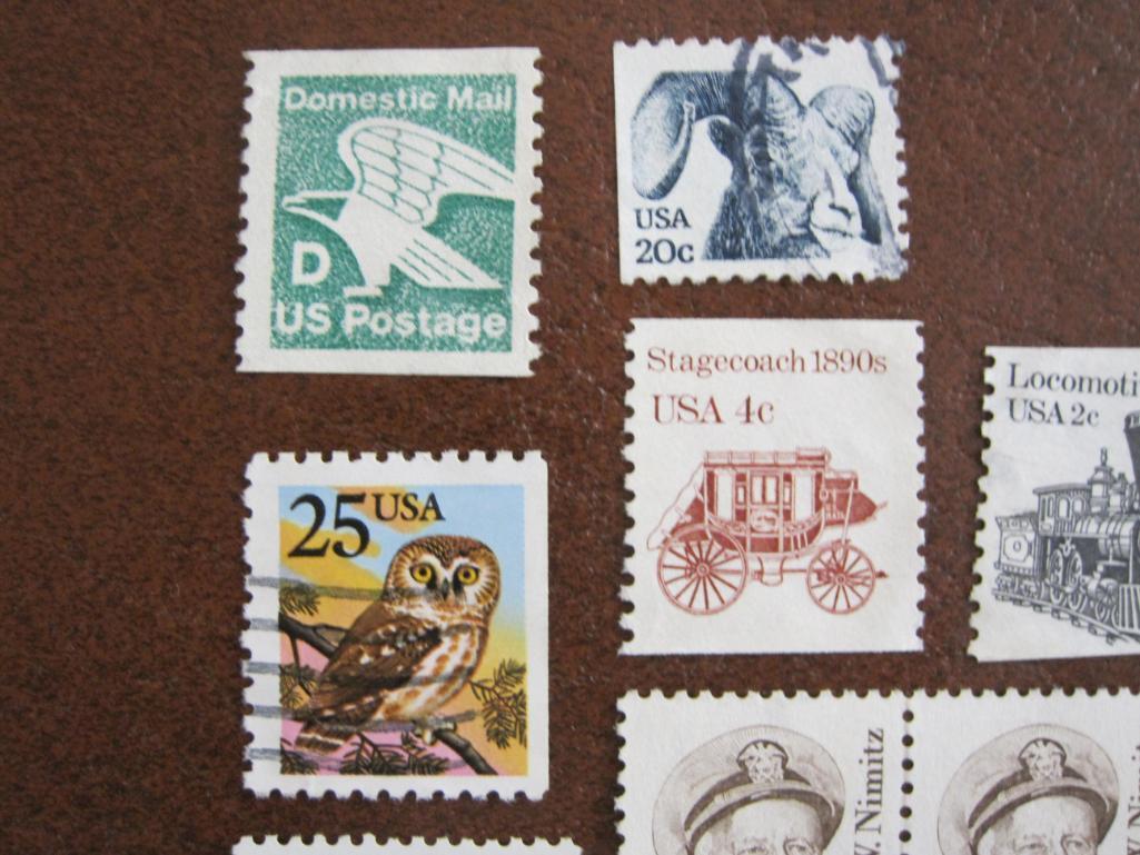 US stamp lot that includes: Block of 6 canceled 50 cent Chester W. Nimitz US postage stamps, one 25