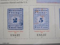 One 2001 Souvenir Sheet of 4 37 cent "The 'Hawaiian Missionary" Stamps of 1851-1853, #3694