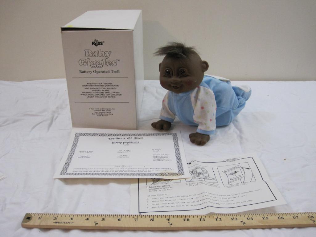 Baby Giggles Battery Operated Troll by Russ, in original box with certificate of authenticity, 2 lbs