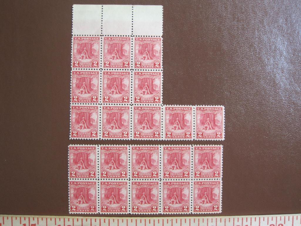 TWO blocks, one of 10, one of 11, of 1928 2 cent Valley Forge US postage stamps, Scott # 645