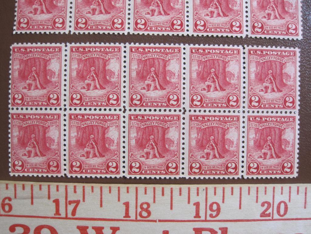 TWO blocks, one of 10, one of 11, of 1928 2 cent Valley Forge US postage stamps, Scott # 645