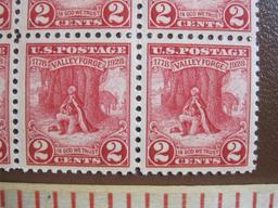 TWO blocks, one of 10, one of 11, of 1928 2 cent Valley Forge US postage stamps, Scott # 645