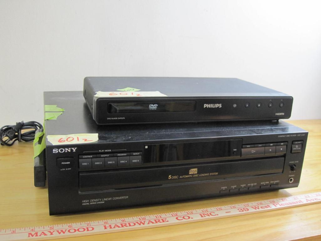 Philips DVD Player M# DVP3570 AND Sony 5 Disc Automatic Disc Loading System, #627