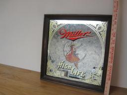 Miller High Life Girl in the Moon mirrored glass sign, approx 18x18 #35