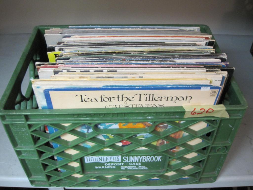 Box lot of Vinyl Records, Assorted Eddie Rabbit, Men at Work, Katrina & the Waves, Billy Joel and