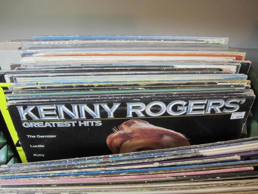 Box lot of Vinyl Records, Assorted Eddie Rabbit, Men at Work, Katrina & the Waves, Billy Joel and