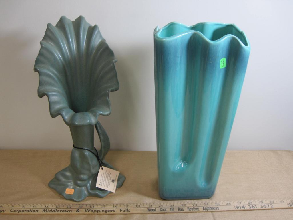 Pair of Tall Green Haegar Vases, approx 16" tall