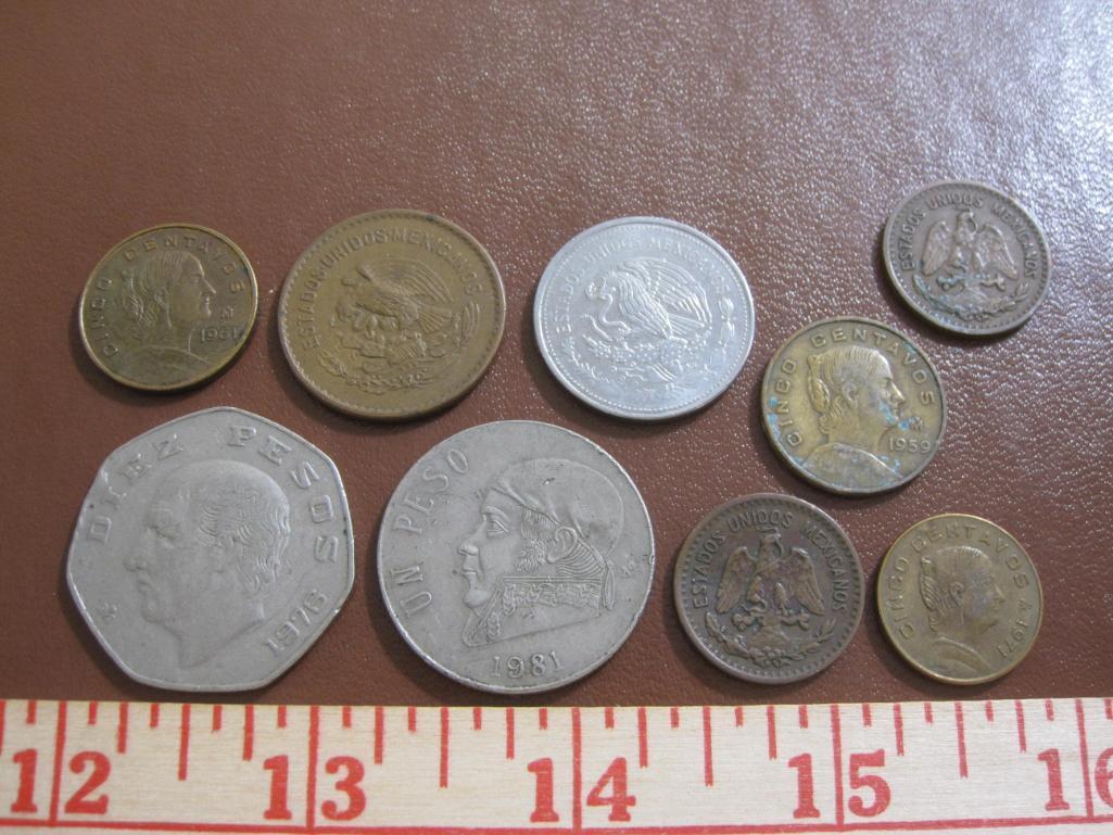 Assorted lot of 9 Mexico coins, 1935 to 1986