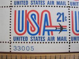 Full sheet of 50 1971 21 cent USA US airmail stamps, Scott # C81