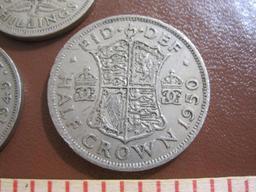 Three King George VI UK coins:; two 2 shilling coins (1949 and 1951) and one 1950 half crown