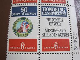 Block of 4 1970 6 cent D.A.V. and Servicemen US postage stamps, Scott # 1421-22