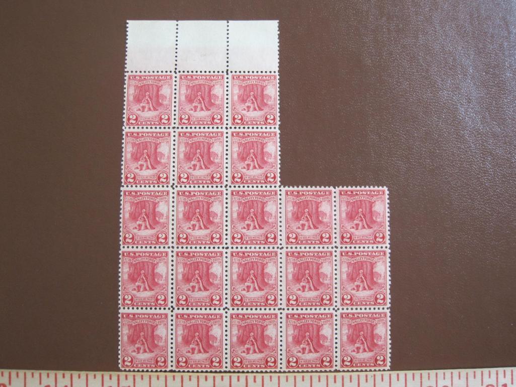 One block of 21 1928 2 cent Washington at Prayer US postage stamps, Scott # 645