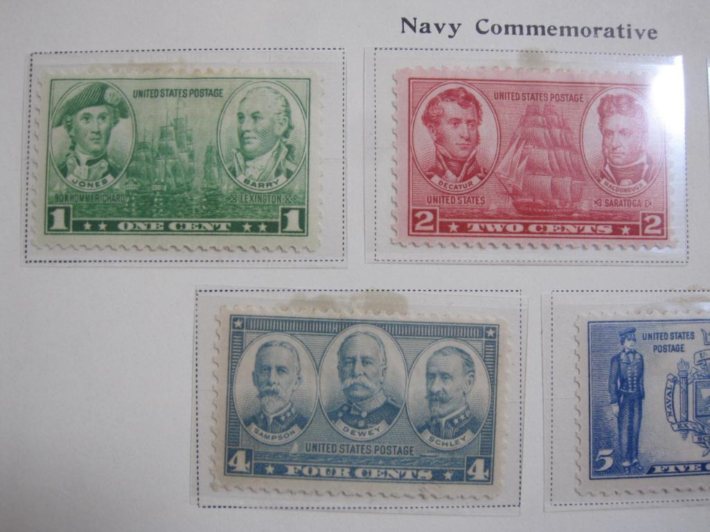 Completed official Scott album page including 1936-37 Army Commemorative and Navy Commemorative; all