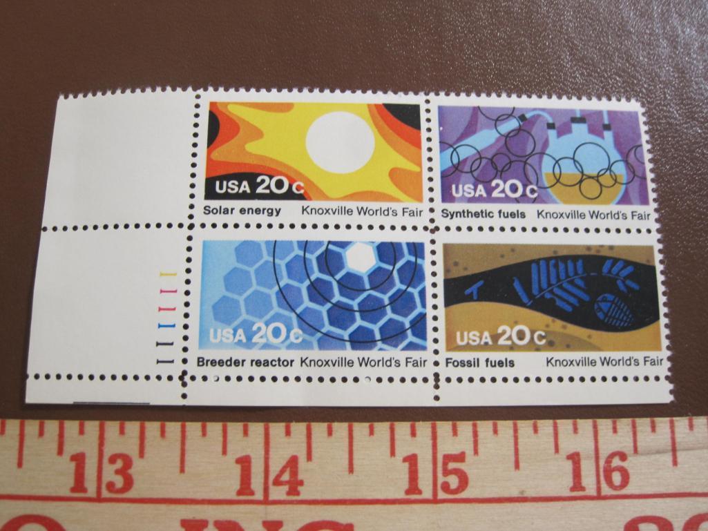 Block of 4 1982 20 cent Knoxville World's Fair US postage stamps, Scott # 2006-09