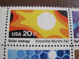 Block of 4 1982 20 cent Knoxville World's Fair US postage stamps, Scott # 2006-09