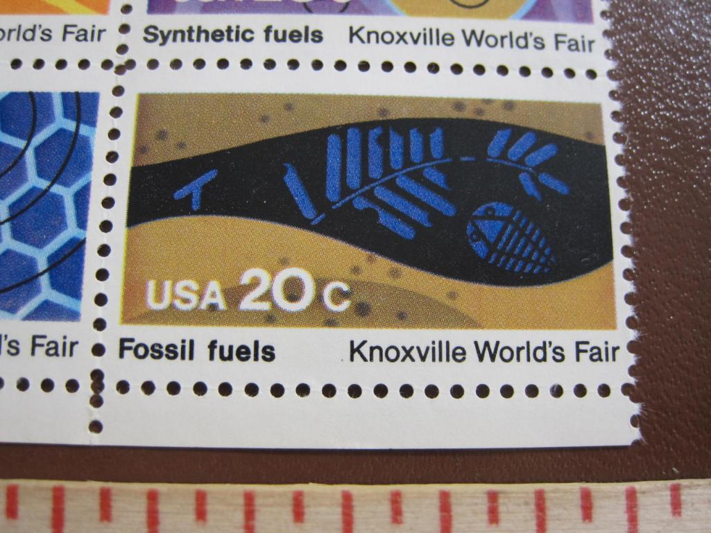 Block of 4 1982 20 cent Knoxville World's Fair US postage stamps, Scott # 2006-09
