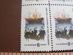 Block of 4 1970 6 cent Landing of the Pilgrims US postage stamps, Scott # 1420