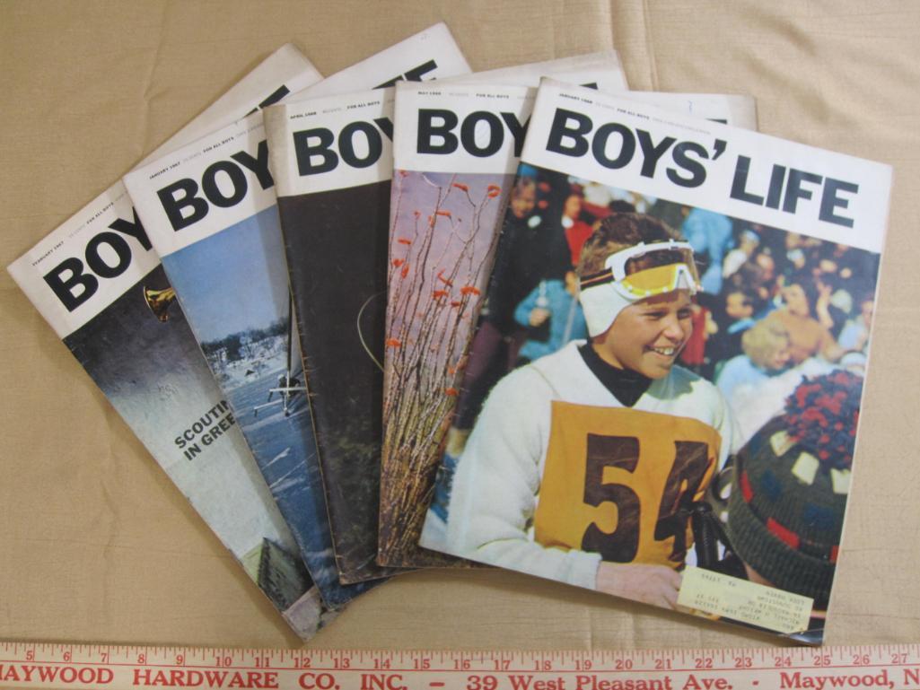 Lot of five vintage Boys' Life magazines including issues from January 1968, May 1968, April 1968,