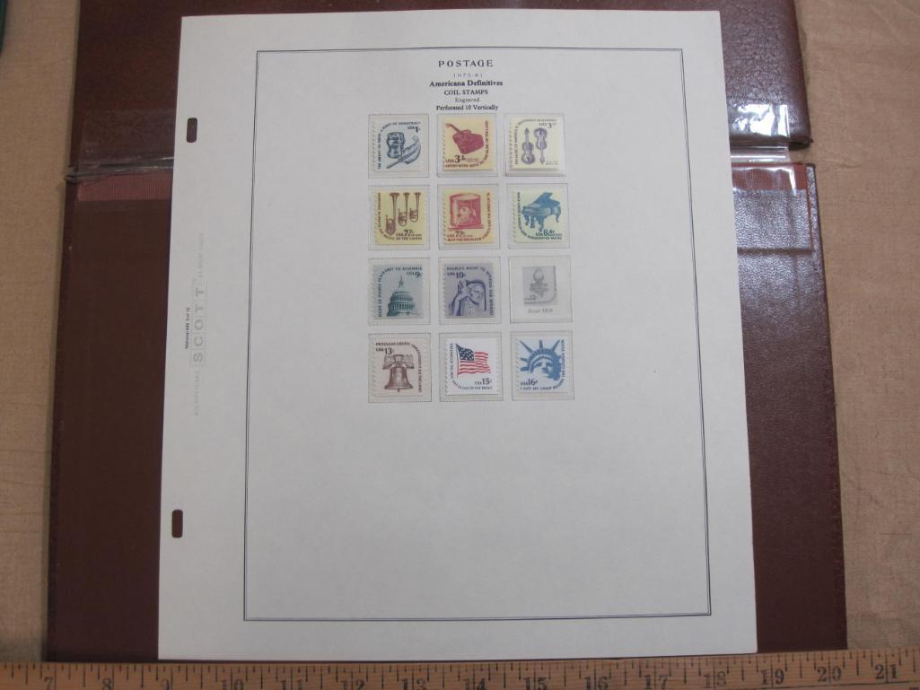 Partially completed official Scott album page including 1975-81 American Definitives coil stamps;