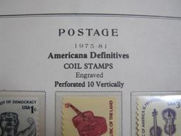 Partially completed official Scott album page including 1975-81 American Definitives coil stamps;