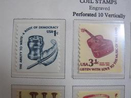 Partially completed official Scott album page including 1975-81 American Definitives coil stamps;