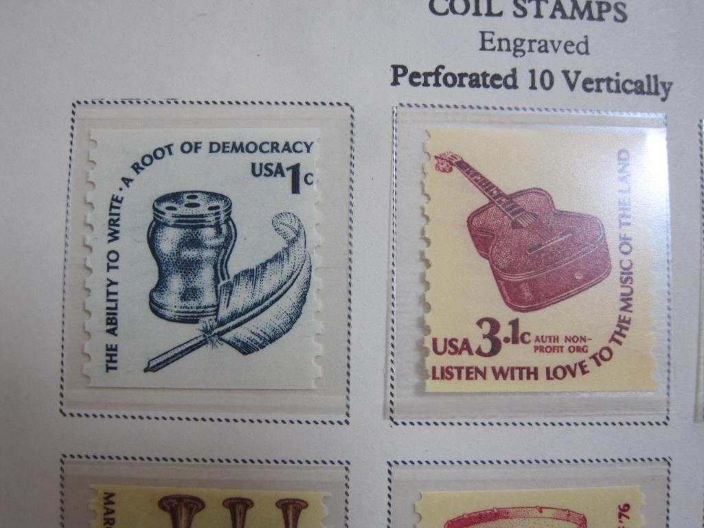 Partially completed official Scott album page including 1975-81 American Definitives coil stamps;