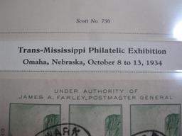 Partially completed official Scott album page including 1934 Trans-Mississippi Philatelic Exhibition