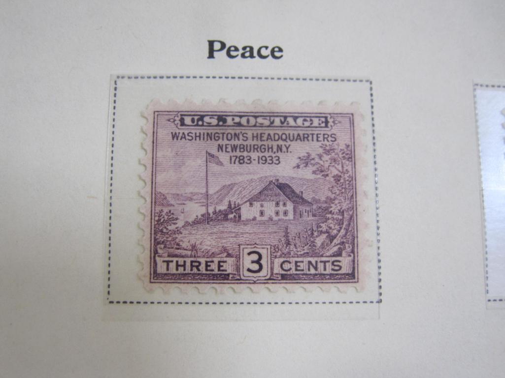 Completed official Scott album page including 1933-34 Peace, Century of Progress Issue, Kosciuszko