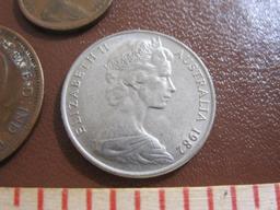 Lot of three Australian coins: one 1966 1 cent Glider, one 1943 Kangaroo half penny and one 1982 10