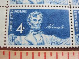 Block of 4 1959 4 cent Statue of Lincoln US postage stamps, Scott # 1116