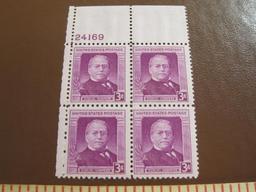 Block of 4 1950 3 cent Samuel Gompers US postage stamps, Scott # 988