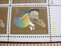 Block of 6 1973 8 cent Henry O. Tanner US postage stamps, Scott # 1486