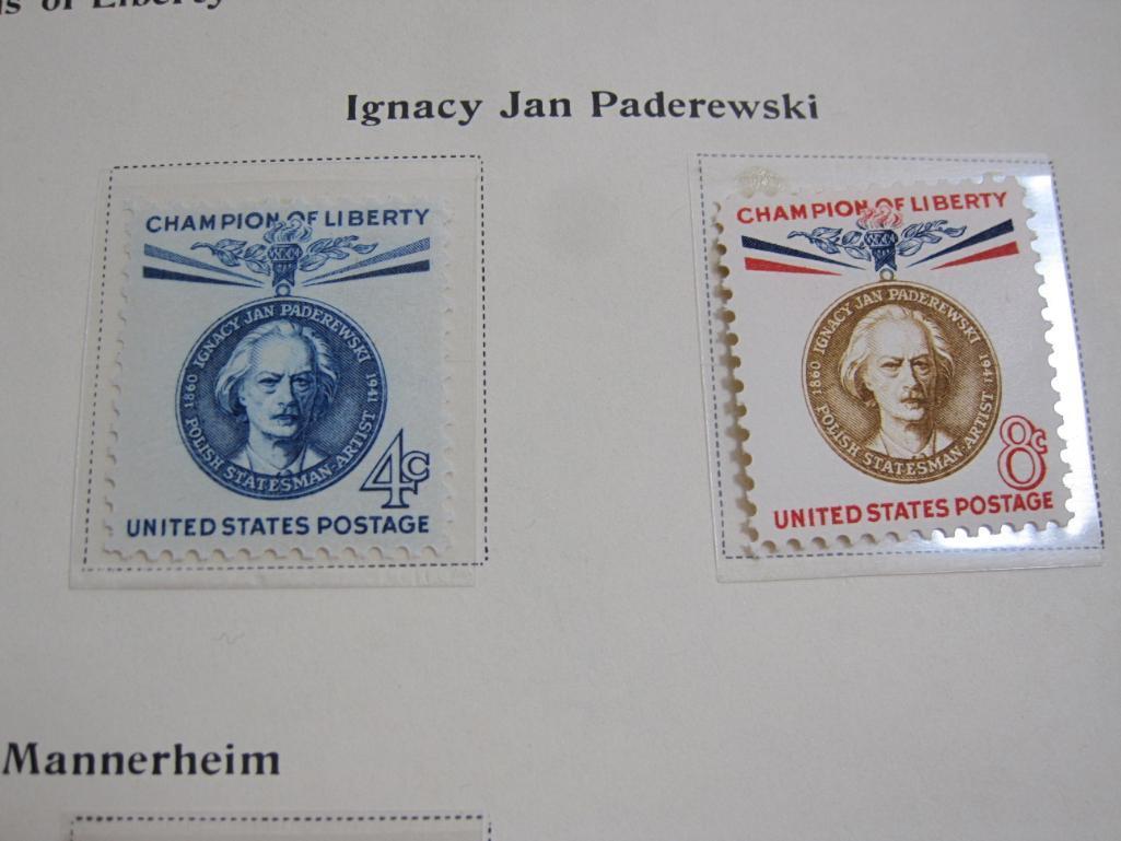 Completed official Scott album page including 1960-61 Champions of Liberty; all stamps are mounted