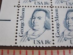 Block of 4 1981 George Mason 18 cent US postage stamps, #1858