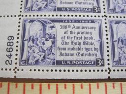 Block of 4 1952 Gutenberg Bible 3 cent US postage stamps, #1014